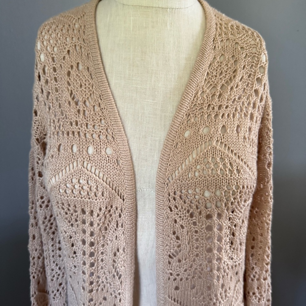 Chelsea & Theodore Open Knit Crochet Longline Open Front Duster Cardigan Sz S - Picture 4 of 10